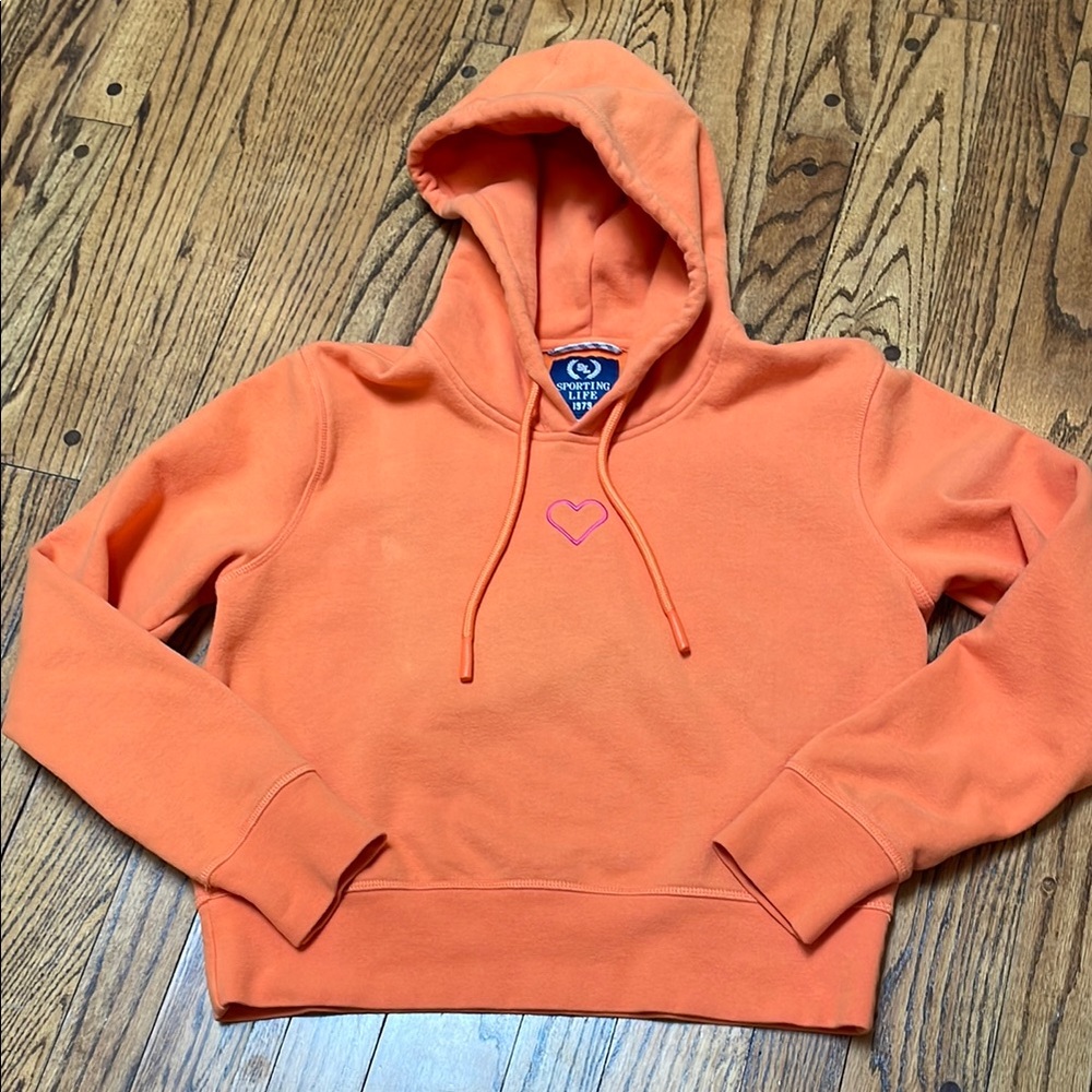 Sporting Life sz M Orange Cropped Hoodie with Heart Embroidery